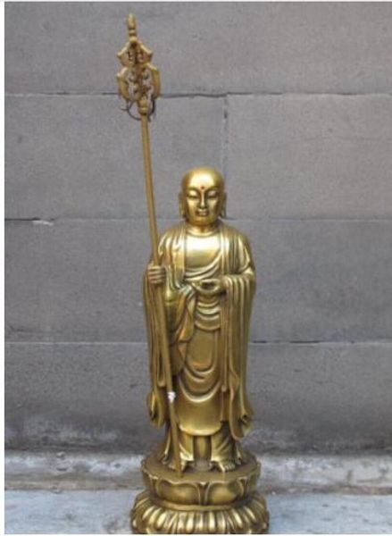 + Budismo chinês Bronze arhat Ksitigarbha Jizo Rei Bodhisattva Estátua de Buda