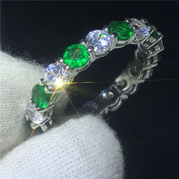 Simples Fashio Feminino anel infinito 925 prata esterlina verde 5A zircão Cz noivado anéis de aliança de casamento para mulheres joias nupciais