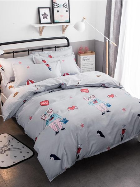 

3/4 pcs duvet cover set lovely stylish cartoon printing comfy bedlinens set