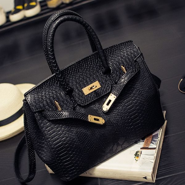 

no lock women bag printed snakeskin pu leather bag gold buckle handle femal shoulder bags 2018 bolsa feminina sac a main