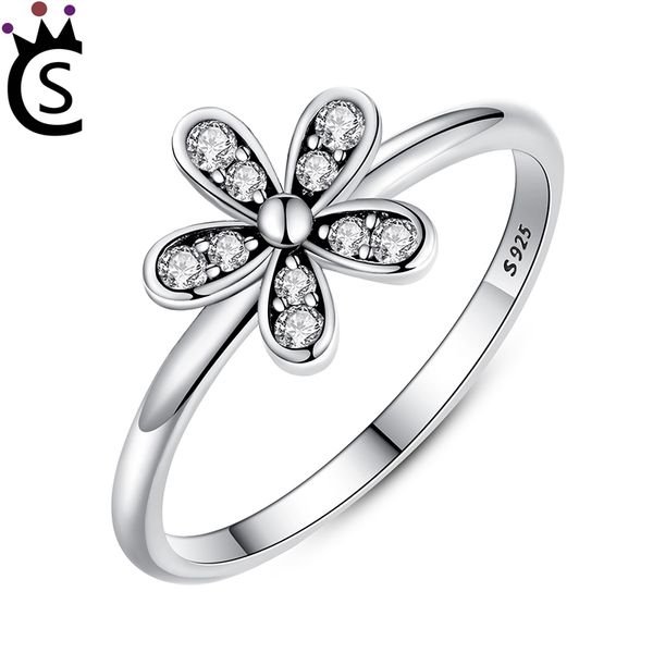 

Two Colors Fashion Elegant Original S925 Sterling Silver Dazzling Daisy Flower Ring Clear CZ Wedding Jewelry Pandora style