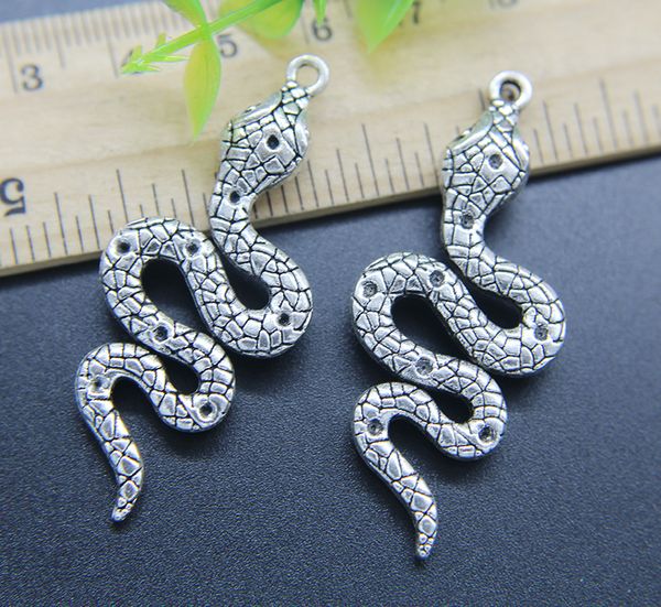 

wholesale 30pcs snake alloy charms pendant retro jewelry making diy keychain ancient silver pendant for bracelet earrings 49*21mm, Bronze;silver
