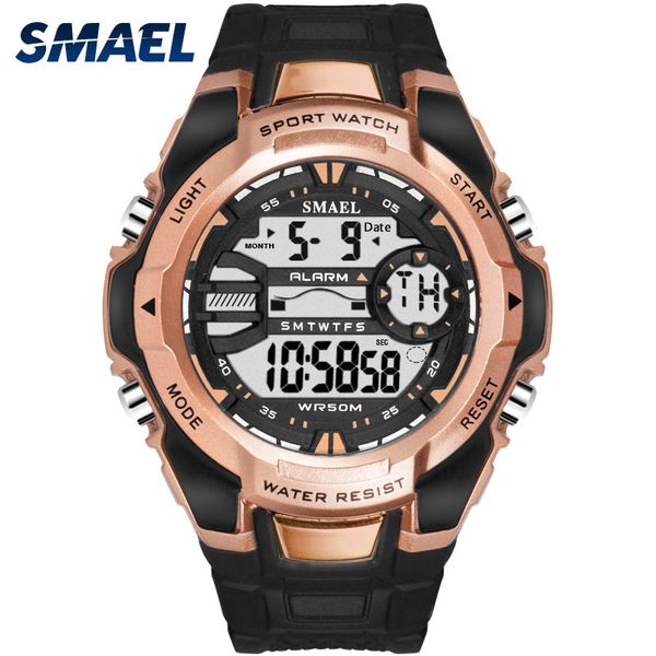 

smael watch digital men chronograph men watches led digital sport wristwatches 1340 watch mens sport watches waterproof, Slivery;brown