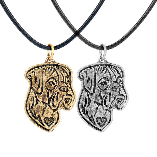 

hanchang ювелирные изделия ожерелье старинные металлические собаки бордо подвески ожерелья кожа веревка аксессуары ошейники pet любовник под, Silver