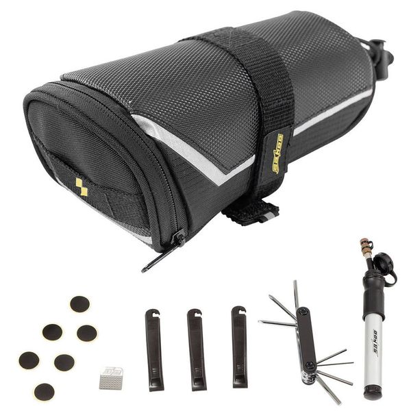

sews-sahoo multi-function bicycle repair tool 7 in 1 bike tyre pump patch tool kit with rear bag bicycle cycling