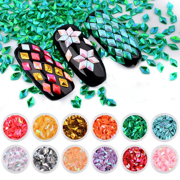 

12pcs nail art glitter sequins rhombus paillette mermaid diamond 3d tips sparkling colorful decoration accessories manicure tool, Silver;gold