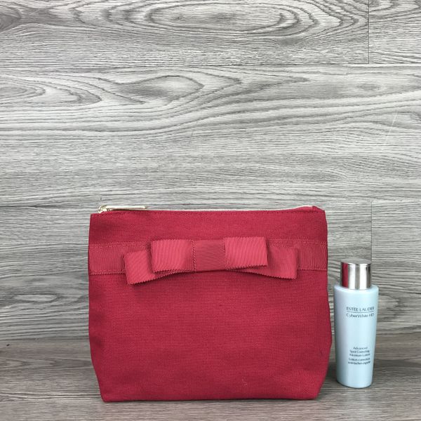 

New tyle canva bowknot co metic bag ladie portable zipper with red bag