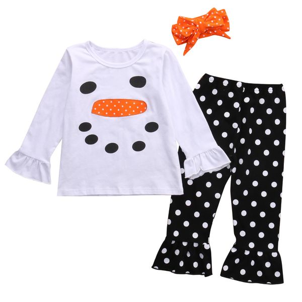 

boys girls snowman 3pcs set christmas kids toddler ruffle polka dot outfits +pants+headband wholesale kid clothes 6m-5y boy girl clothin, White