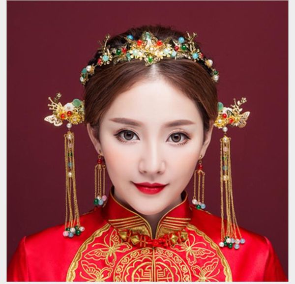 

chinese brides headwear, phoenix crown, wedding dress, dragon and phoenix gown, 2018 hair bands, ancient costumes, han clothing, hairdressin, Slivery;golden