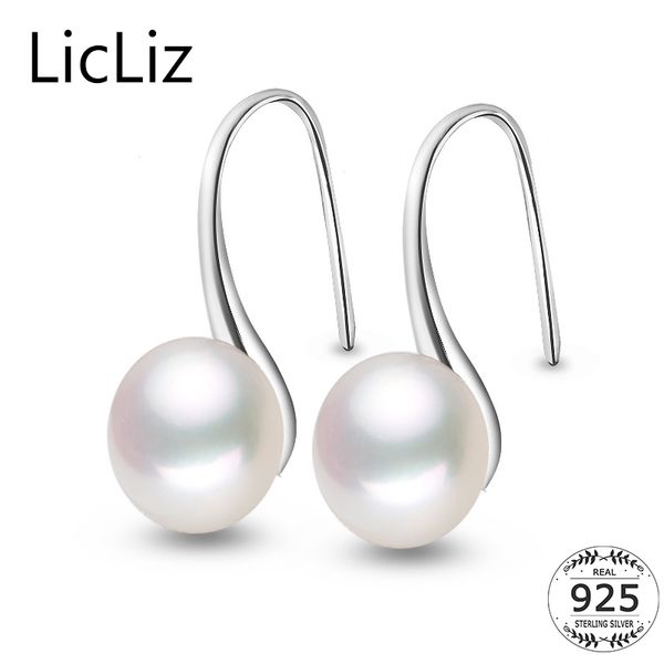 

licliz pure 925 sterling silver dangle earrings women round natural freshwater pearl hook earrings ear drops brincos lae0009, Golden;silver