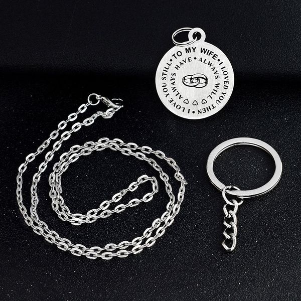 

new stainless steel pendant necklace handmade keychain charm jewelry gift fashion to my wife always love you, Silver