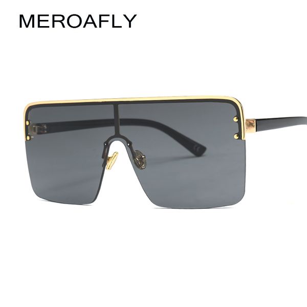 

meroafly oversized square sunglasses women one piece lens brown semi-rimless sun glasses men windproof uv400 vintage oculos, White;black