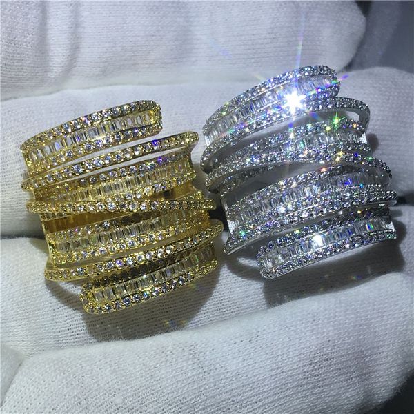 

handmade cross big ring yellow gold filled engagement wedding band rings for women t shape 5a zircon 925 silver bijoux gift, Slivery;golden