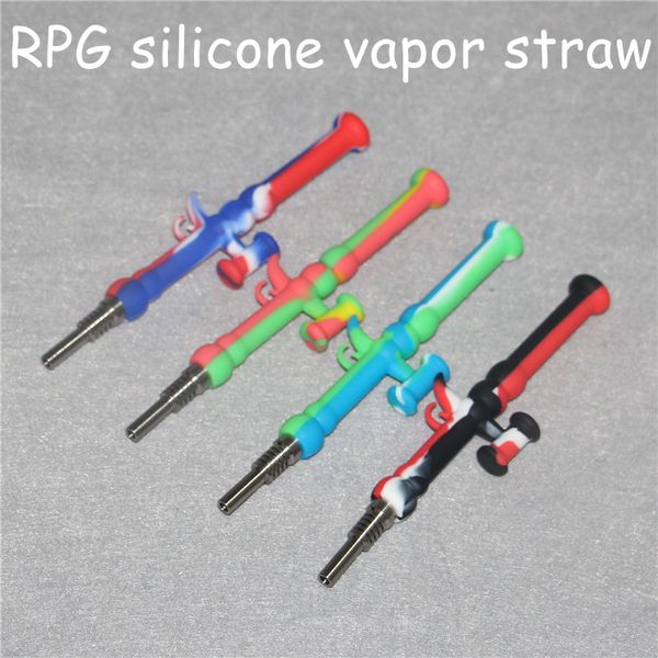 5 pçs Bazooka Néctar de Silicone Mini Cachimbos de Água com GR2 Titânio Prego 10mm Concentrado Dab Palha Plataformas de Óleo de Silício