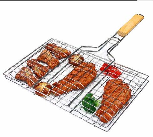 

bbq barbecue 2 fish grilling basket roast folder tool with wooden handle ing