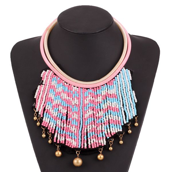 

2018 new ethnic exaggerated cute beaded wide big fake collars choker necklace bohemian bell pearl charms pendant necklaces women, Golden;silver