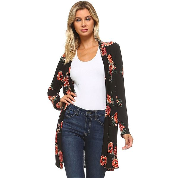 

women's blouses & shirts autumn lady fall long sleeve floral print kimono cardigan blouse shawl cape for a swimsuit blusas, White