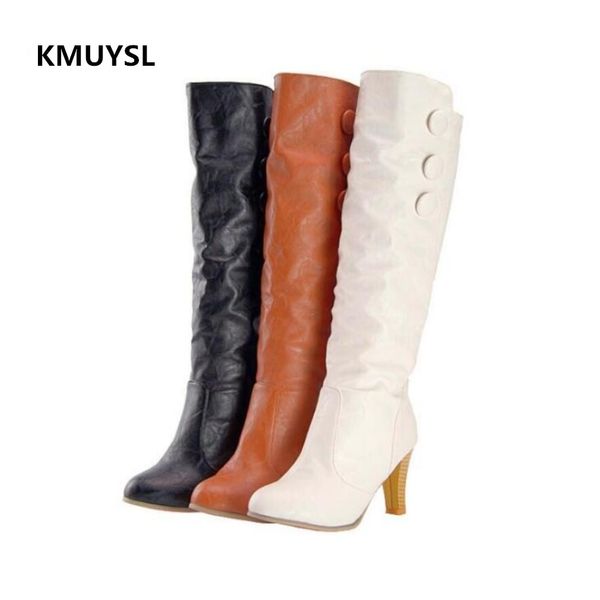

kmuyls genuine leather boots women high heel for autumn and winter knee high boots ladies shoes female, Black