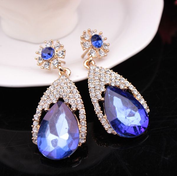 

3 Colors Mix order, Fashion Drop New Girls Earing Blue Zircon Stud Earrings For Women Wedding Jewelry Droplets Earings One Direction