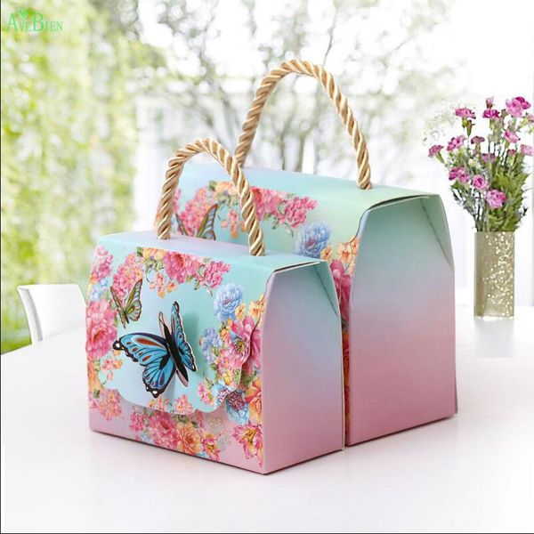 

20pcs gift bags with handles butterfly flowers dessert paper candy boxes wedding decoration marriage beautiful gift wrap