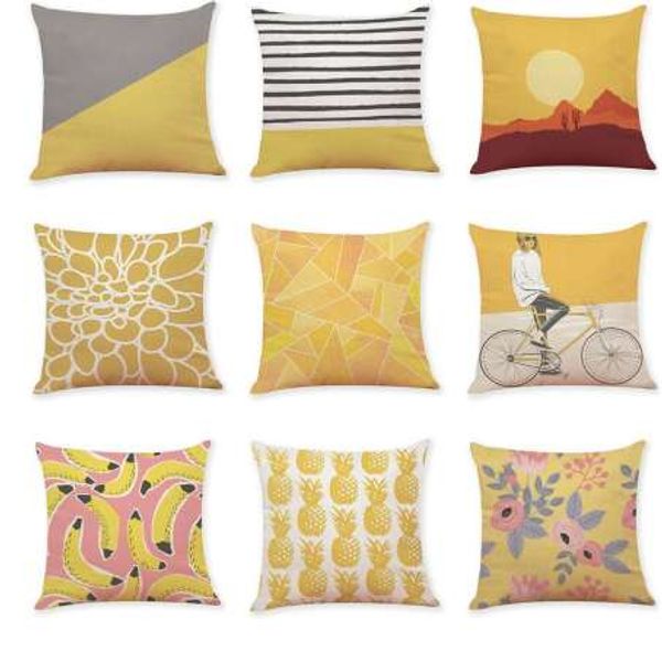 Yellow Decorative Pillows Geometric Pillows Case Gray Geometric