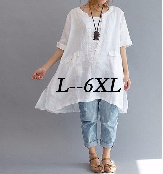 

selleuramerica classical plus size l-6xl blouse women's loose big yard short sleeved lady's long shirt fashion fancy blouse mujer, White
