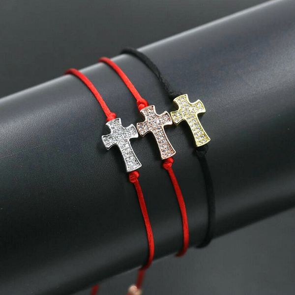 

lucky silver color micro crystal cz crosses charm bracelets red rope thread string braid bracelet for men women pulseira gift, Golden;silver