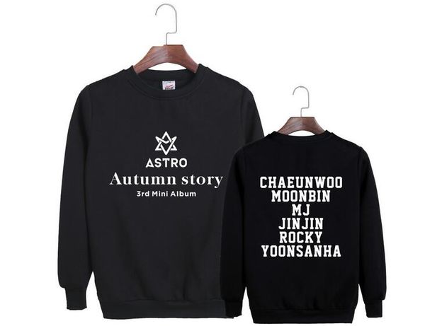 

astro autumn story same member name printing o neck pullover hoodies kpop k- fashion loose sweatshirt, Black