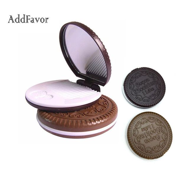 

1pc foldable makeup mirrors 6.5cm dia mini comb & mirror set layer cake cocoa cookies mirror with comb beauty accessories tools