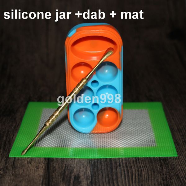 10 pcs 6 + 1 Silicone Recipiente 6 + 1 Recipiente De Cera De Silicone caixa de alimentos coloridos reutilizável silicone jarra de cera com dabber ferramenta Frete Grátis