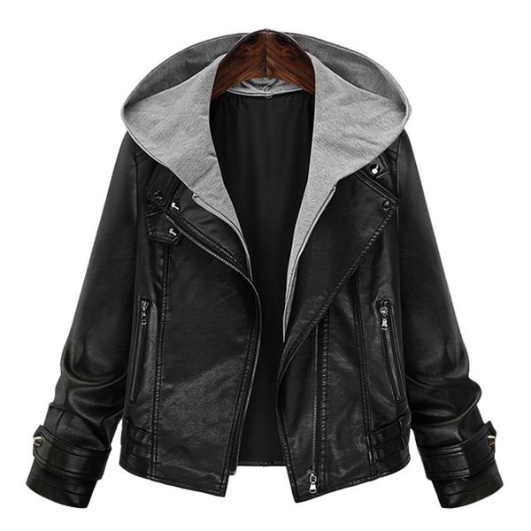 

suit-dress hat long sleeve clothing short fund loose coat woman leather jacket women, Black