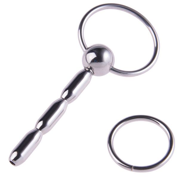 Penis Plug Beads Dilatatori uretrali in acciaio inossidabile con 2 anelli del pene in metallo Suono uretrale Prince Wand Sex Toys Prodotti del sesso