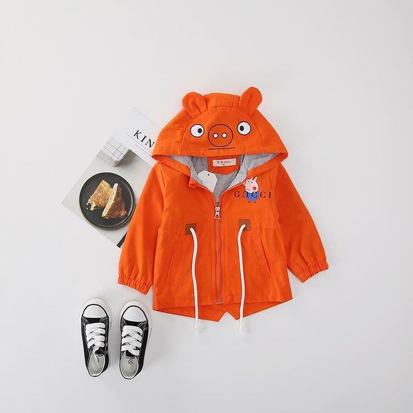 

autumn winter lovely pig print windbreaker girls boys kids hooded zipper outerwear fashion children long sleeve coat, Camo