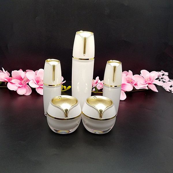 

15g,30g 50g 30ml 50ml,100ml pearl white acrylic cream jar gold empty cosmetic container jar lotion pump bottle