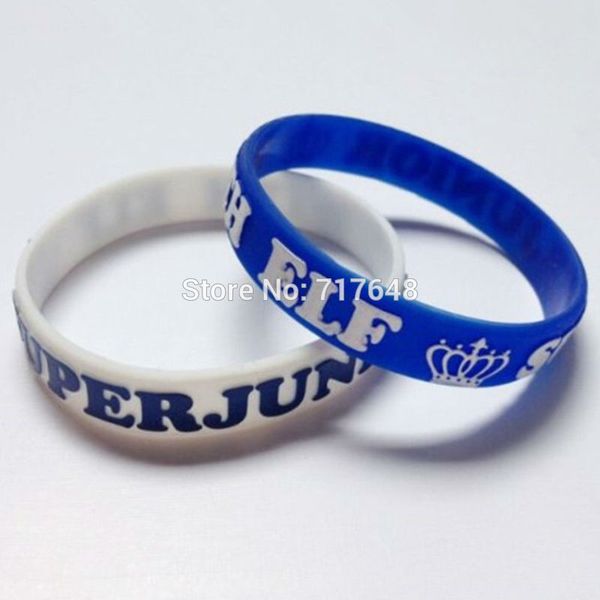 

300pcs embossed super junior elf wristband silicone bracelets rubber cuff wrist bands bangle by fedex, White