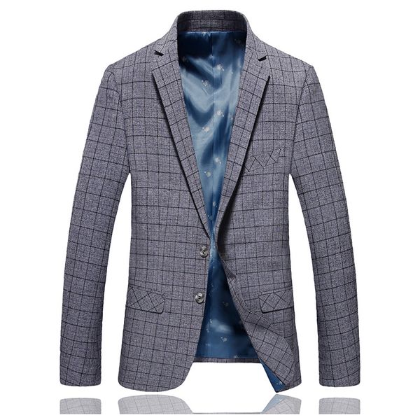 

2018 autumn blazers mens formal jackets dress wedding groom blazer gray plaid slim fit single breasted business casual coat, White;black
