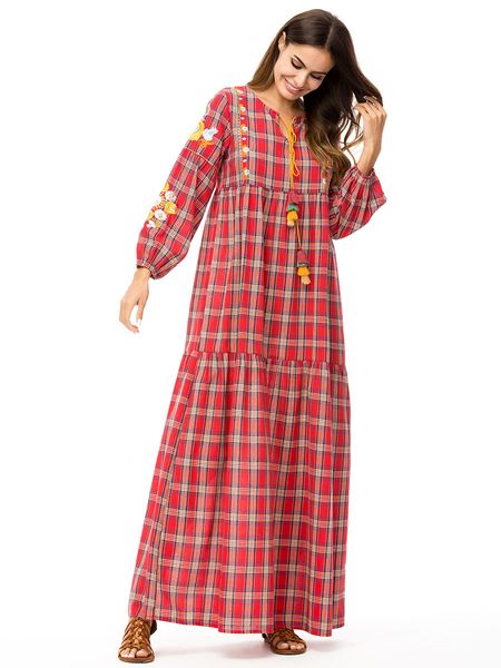 2019 187264 Kaftans Baju Muslim Simple Loose Large Pendulum Lattice Embroidery Mosaic Dress Female Vestido De Mujer Musulmana Rad Fanm Mizilman From