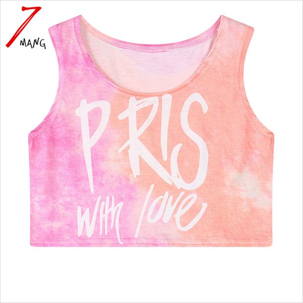 

7mang 2018 summer women pink harajuku gradient color short slim stretchy tank ing, White