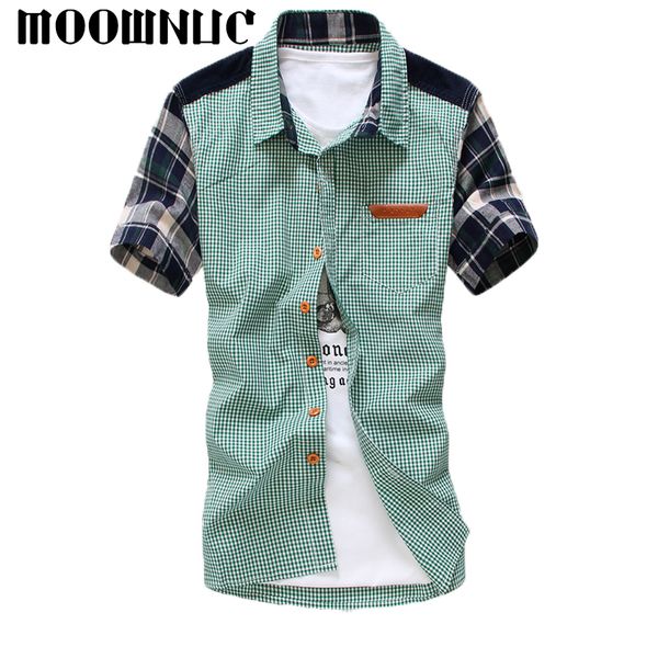 

клетчатые рубашки мода рубашки с коротким рукавом уличная личность классический хип-хоп лоскутное slim fit повседневная mwc moownuc лето, White;black