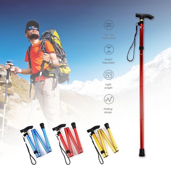 

metal folding cane walking sticks adjustable height non slip rubber base walking stick for hiking trekking trail poles