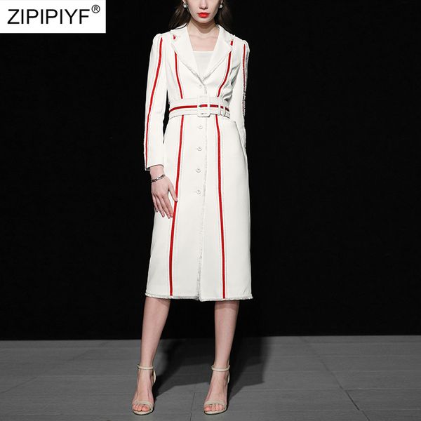 

2018 runway style autumn fashion women elegant slim trench coat stripe long sleeve ladies long coat with belt z2501, Tan;black