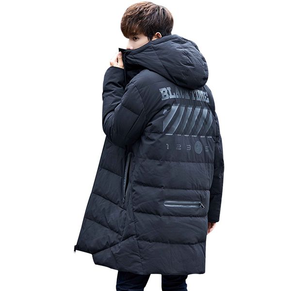 

2018 winter gray duck down coat men's new parka the slim hooded thicker handsome long tide male jacket xd446, Black