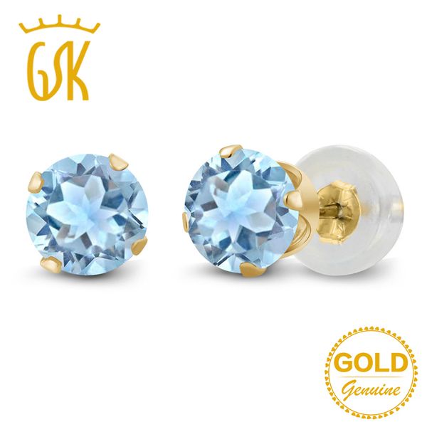 

z earrings gemstoneking 1.20 ct natural sky blue z stud earrings real 10k yellow gold fine jewelry for women, Golden;silver