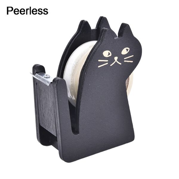 

peerless black cartoon cat wooden tape dispenser tape cutter holder