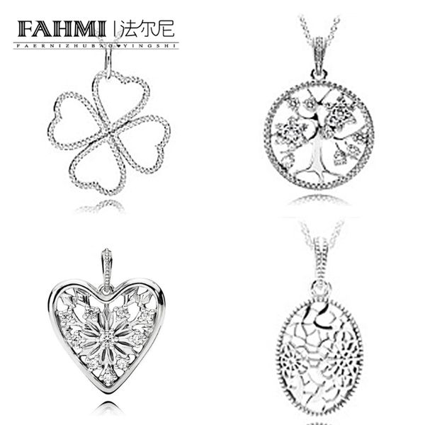 

fahmi 100% 925 sterling silver 1:1 charm petals of love family tree necklace with pendant, Black