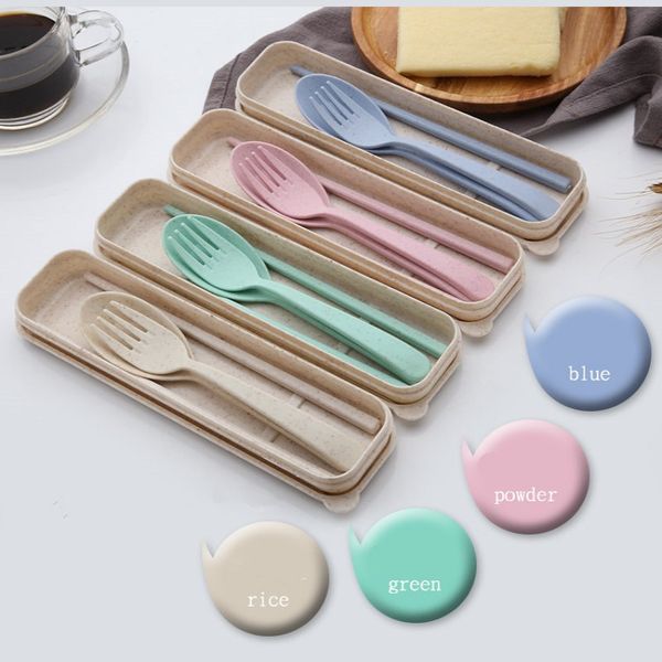

creative wheat straw tableware set children chopsticks fork spoon three-piece portable environmental ourdoor tableware high quality
