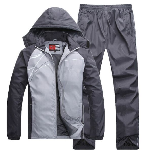 

track suit men sportswear set fleece lining winter outdoor workout sportsuit man keep warm running jogging suits male wholesale, Gray