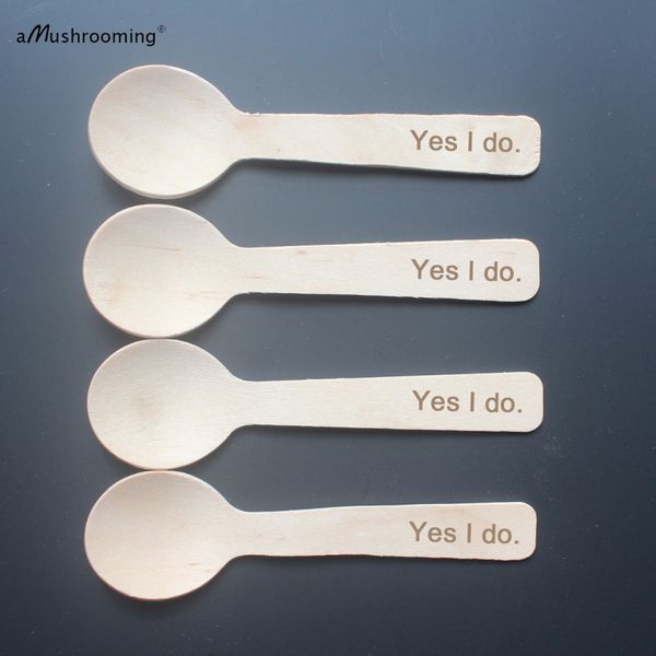 

200 pieces/lot) customized engraving wooden disposable wedding party small spoons | customized party cutlery 10cm yes i do