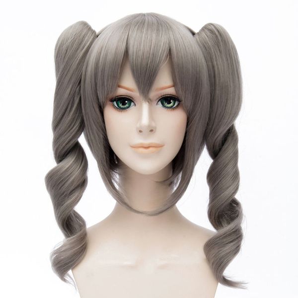 

cinderella girls kanzaki ranko gray wavy cosplay wig 2 clips ponytails, Black