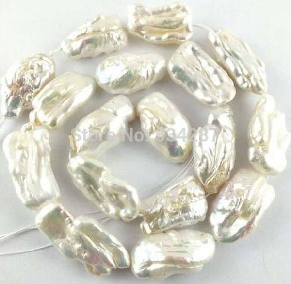 

14-20mm natural white freshwater pearl bar flat loose beads 14'', Silver